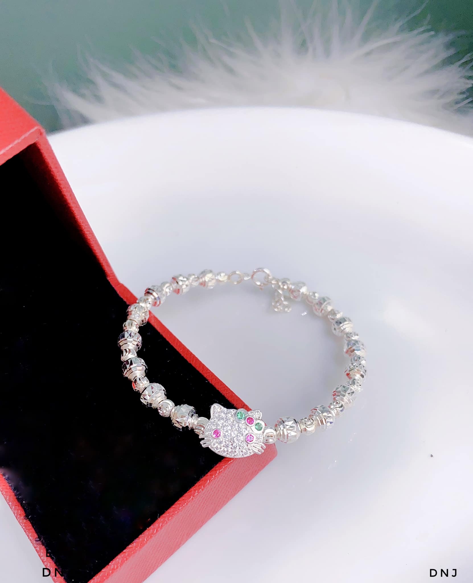 Vòng tay trẻ em bạc ta mặt kitty MS25b