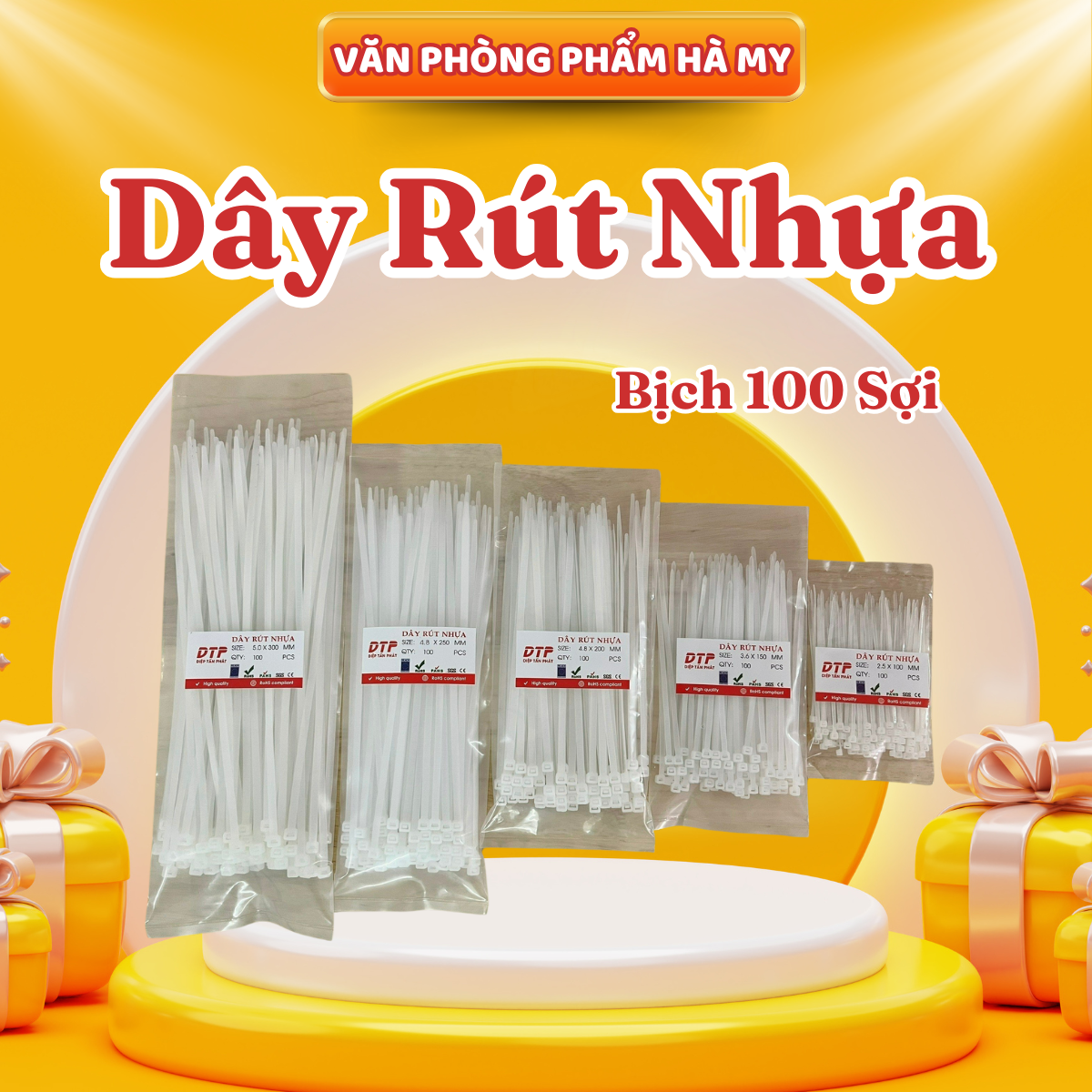 Bịch 100 Sợi Dây Rút Nhựa Diệp Tấn Phát Nhiều Kích Cỡ Màu Trắng Nhiều Kích Thước