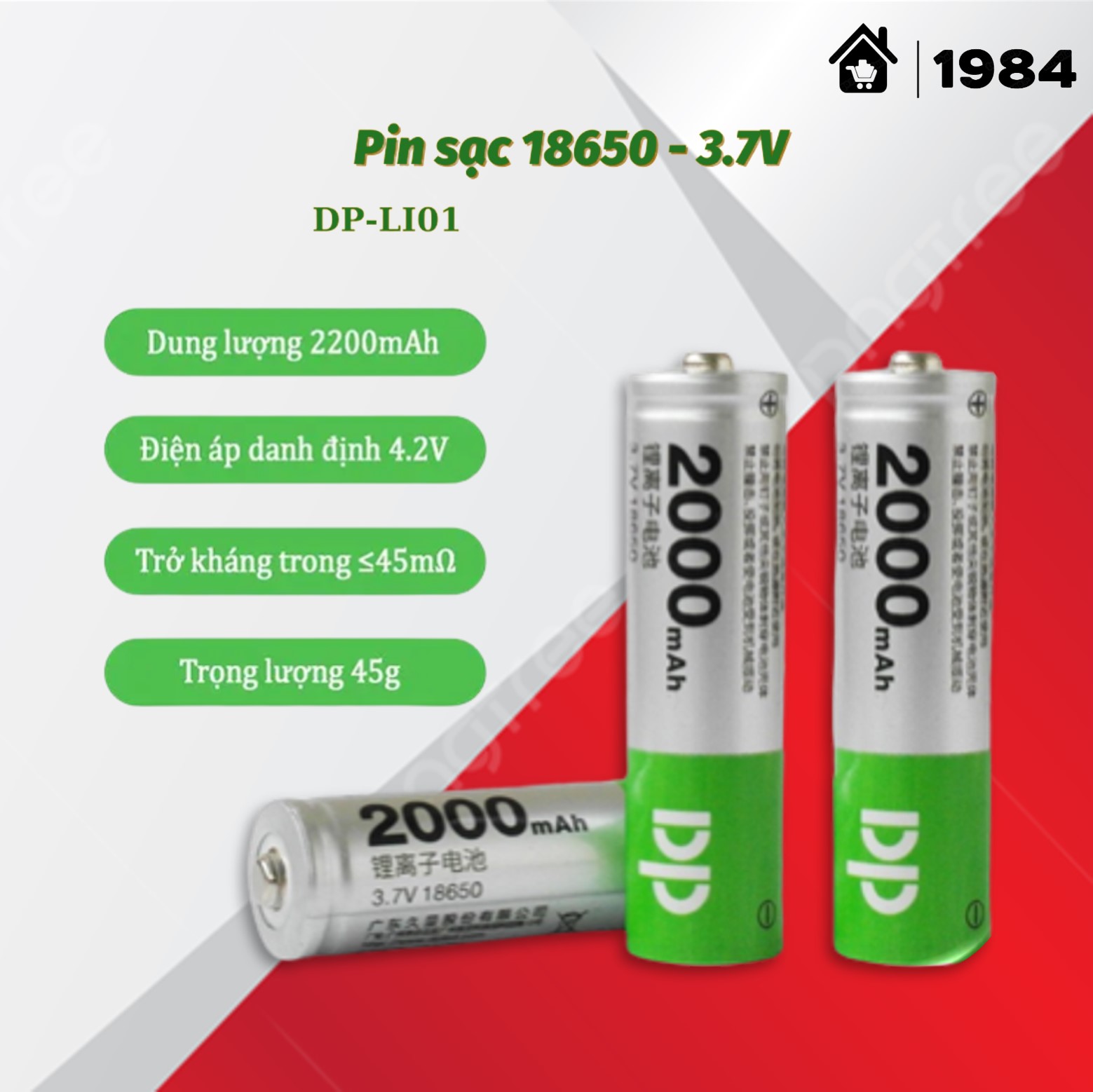 Pin sạc dp 18650 3.7v 2000mah