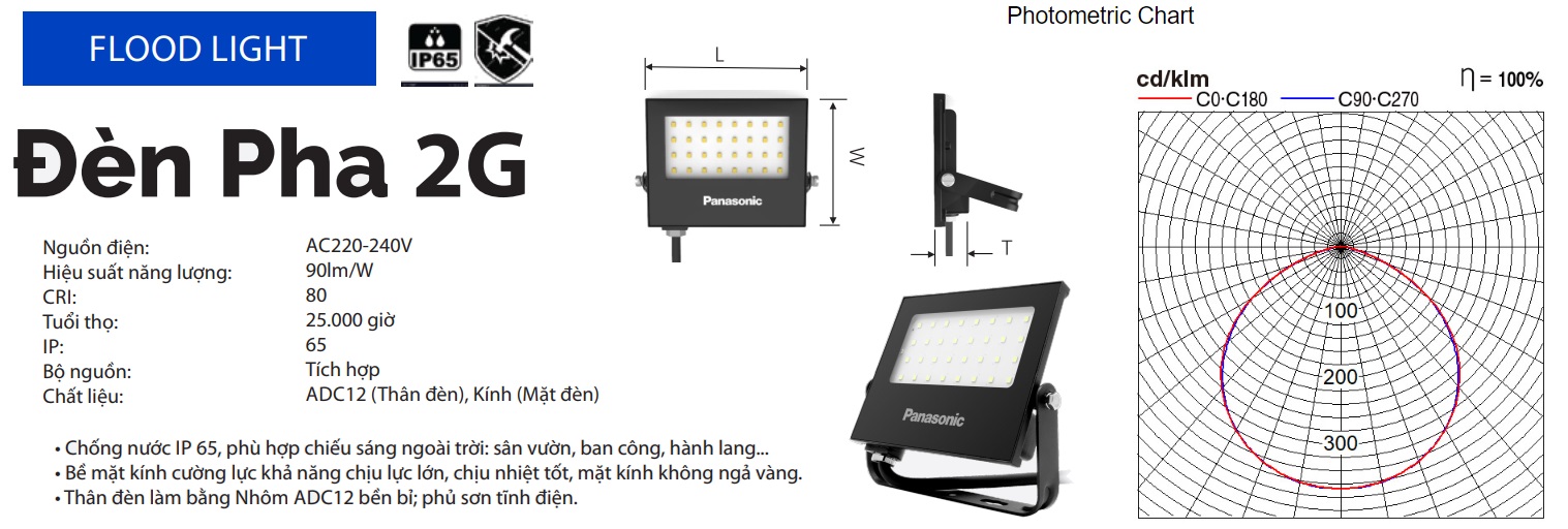 Đèn pha led Panasonic 70W, 100W, 150W, 200W Mini 2G siêu mỏng chống nước tốt