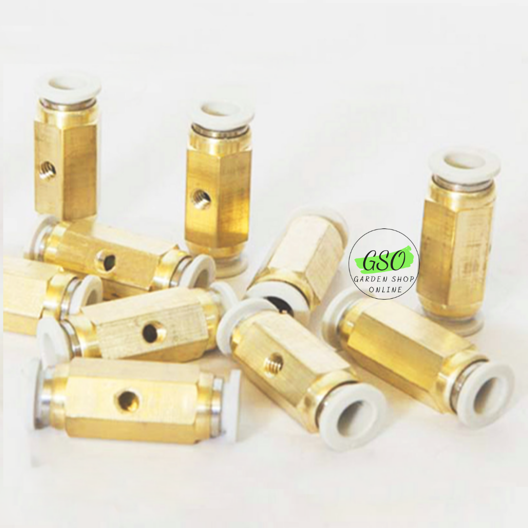 COMBO 3C Đế gắn béc phun sương bằng đồng nối nhanh - Nối giữa  2 đầu 8mm