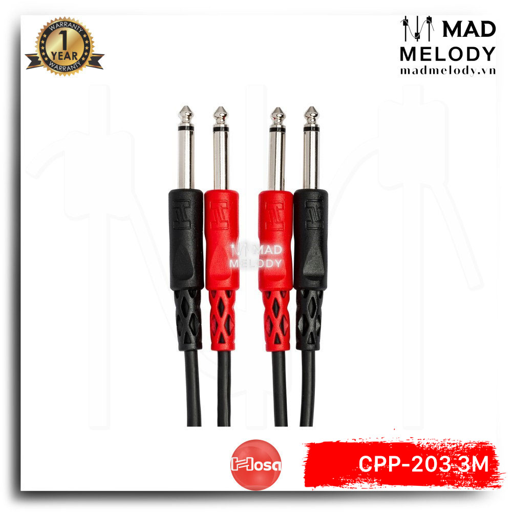 Hosa Stereo Interconnect CPP-203 (3m) (2 1/4in TS - 2 1/4in TS) [Dây cáp tín hiệu đôi 2 đầu 6ly TS NEW]
