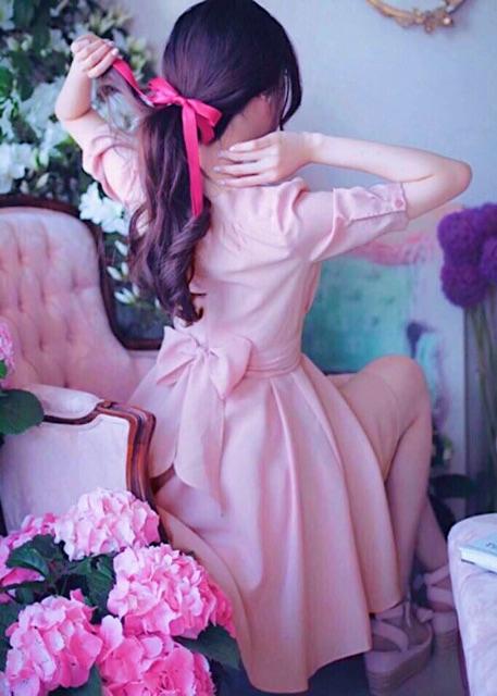 Đầm hồng xoè thắt eo v2