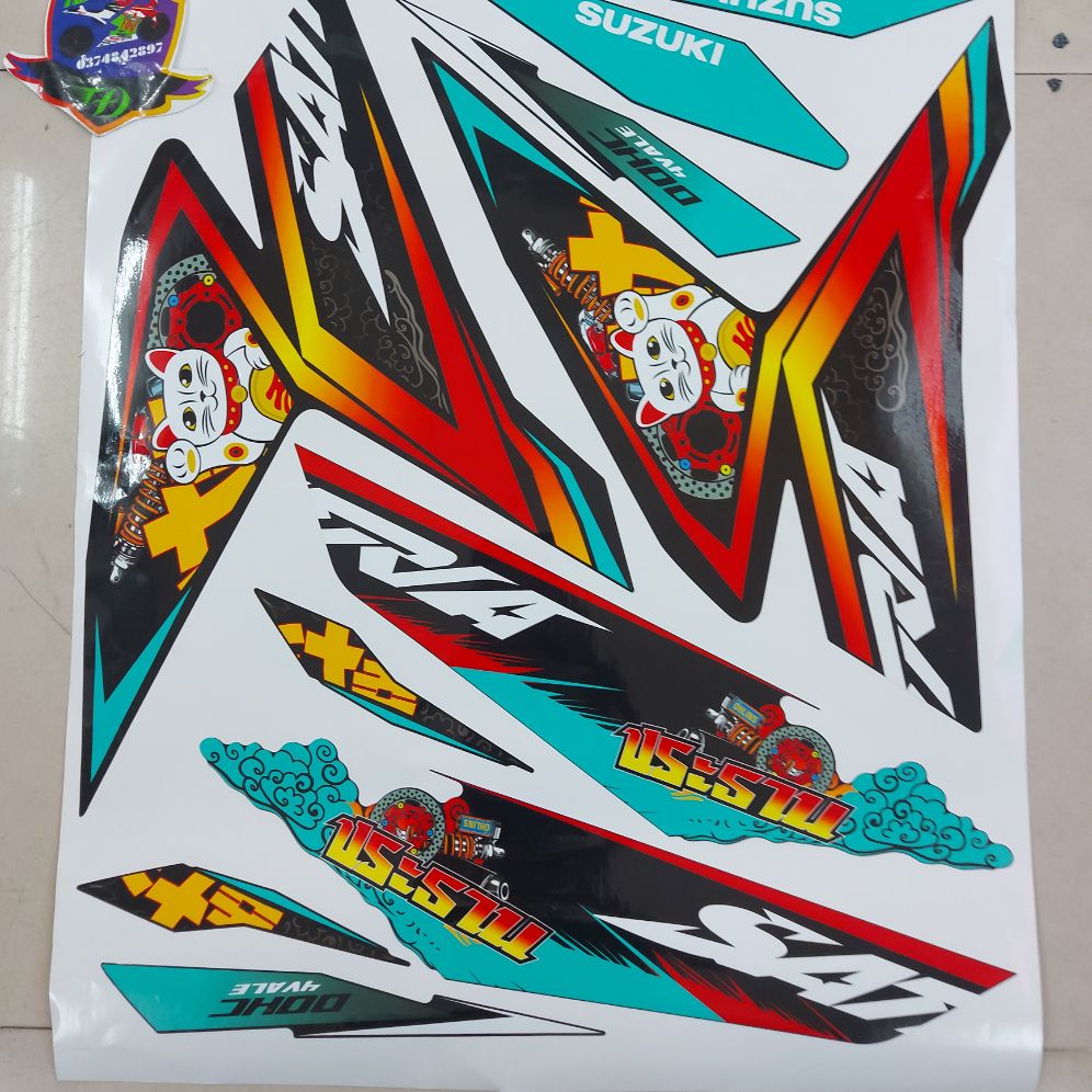 [HCM]Tem rời dán xe satria - raider mẫu mèo thần tài  cao cấp