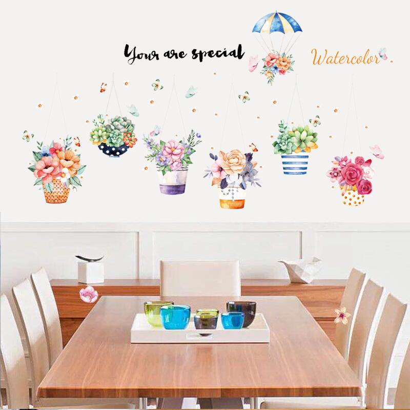 Decal dán tường giỏ hoa nhiều màu SK9325 - Decal dán tường cây xanh ,Decal dán tường hoa lá