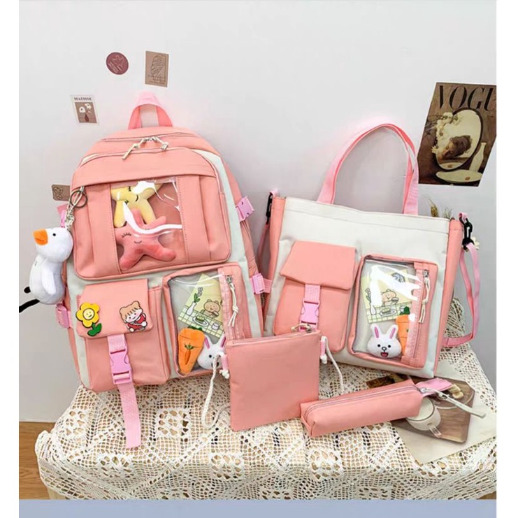 Balo Combo 4 món thời trang ulzzang, Set balo 4 món đi học, balo 4 món phối MiCa YiFang