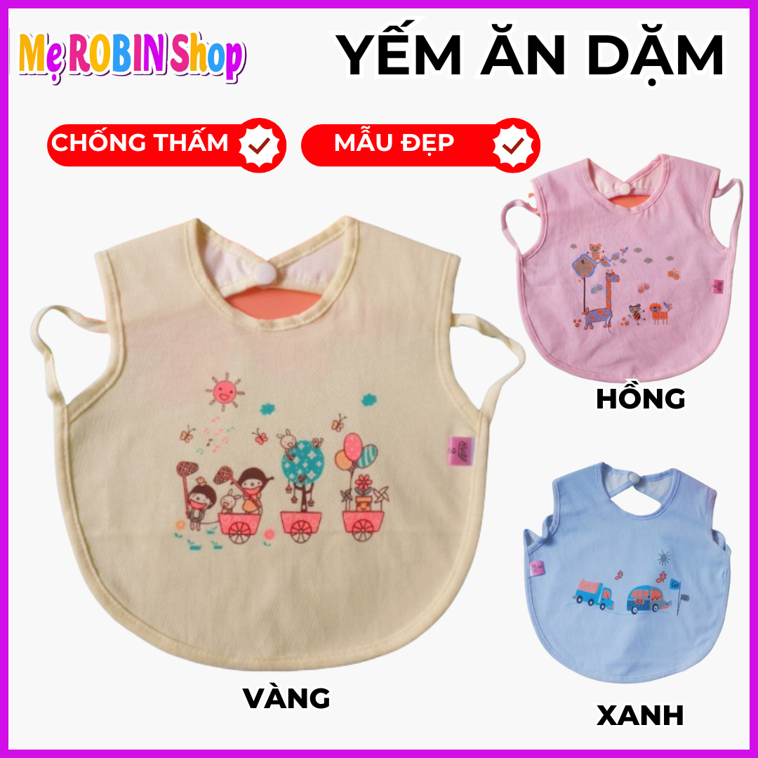 [Chống Thấm Nước] Yếm Ăn Dặm Cotton Chống Thấm (Có Nút Bấm)