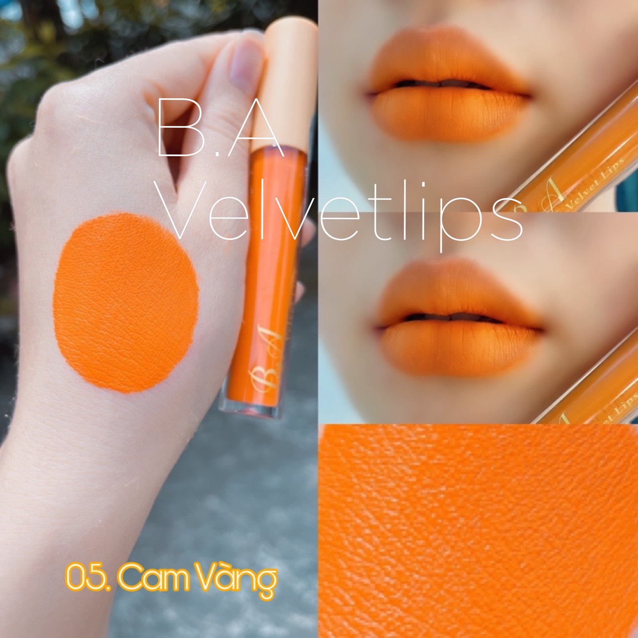 [Cam Vàng] Son Kem Lì Nắp Vàng Cao Cấp B.A Màu Cam Vàng