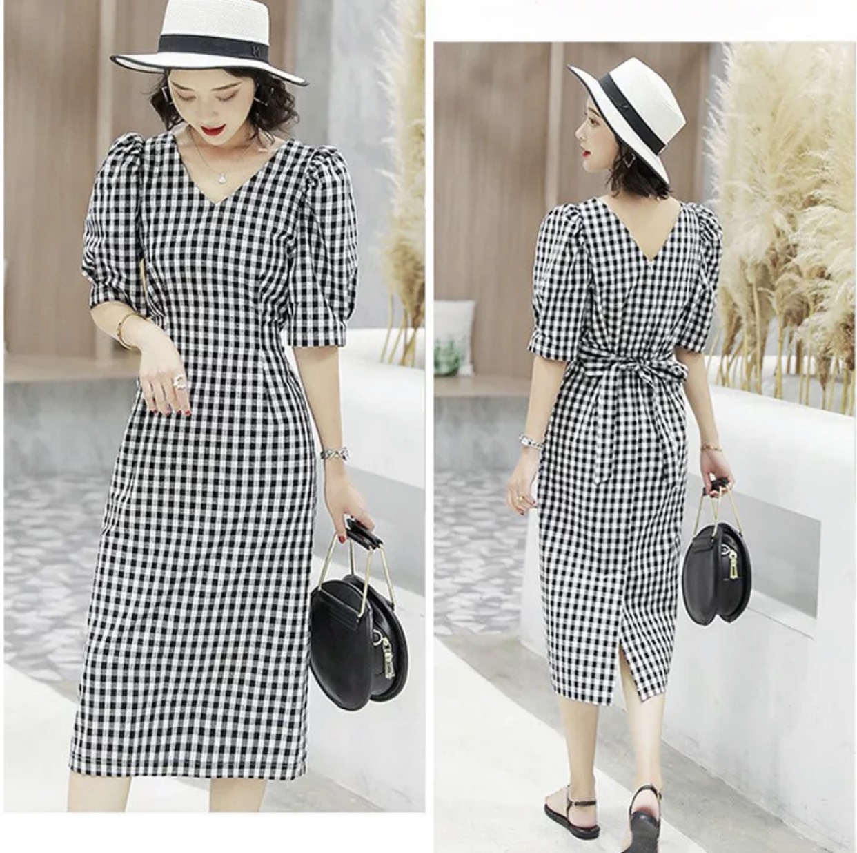Đầm suông caro nữ phối dây cột eo xinh xắn duyên dáng đầy cuốn hút tôn dáng