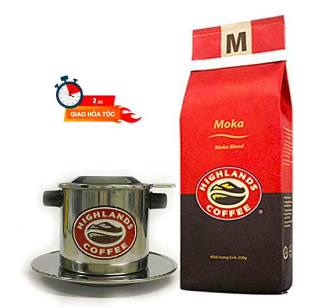 Combo Cafe rang xay Highlands Coffee Moka 200g + Phin cafe inox - Mới sản xuất