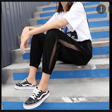 Quần Jogger đũi phối lưới- Thời trang 4 mùa