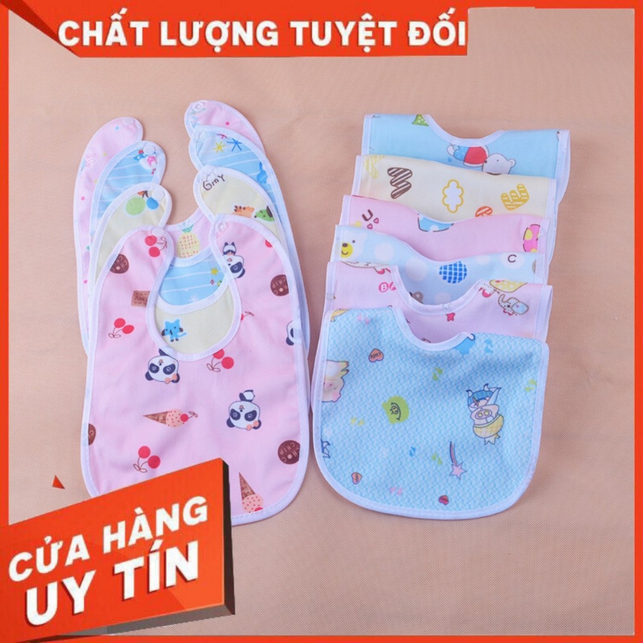 Yếm ăn dặm cho bé, vải mềm có nút bấm (Chọn màu ngẫu nhiên bé trai , bé gái)