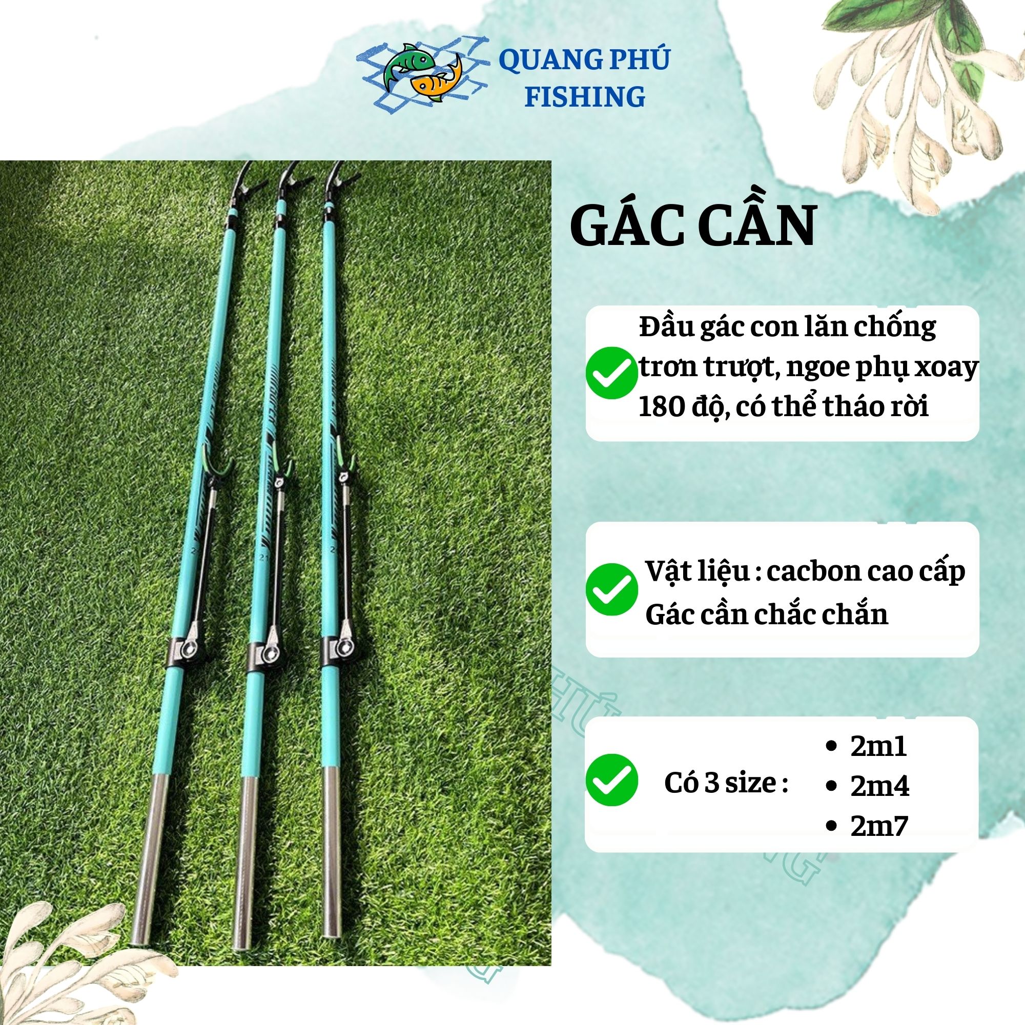 Gác cần câu đài, cán vợt câu cá carbon SUPER chắc chắn dài 2m1, 2m4, 2m7, mặt vợt, chân cắm đất, chống cần câu đài