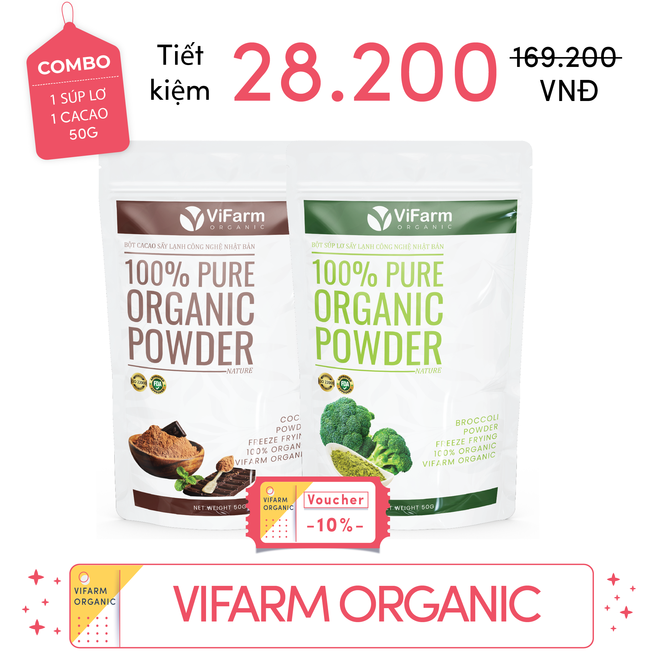 Bột Súp Lơ (Bông Cải Xanh) Nguyên Chất ViFarm 50g