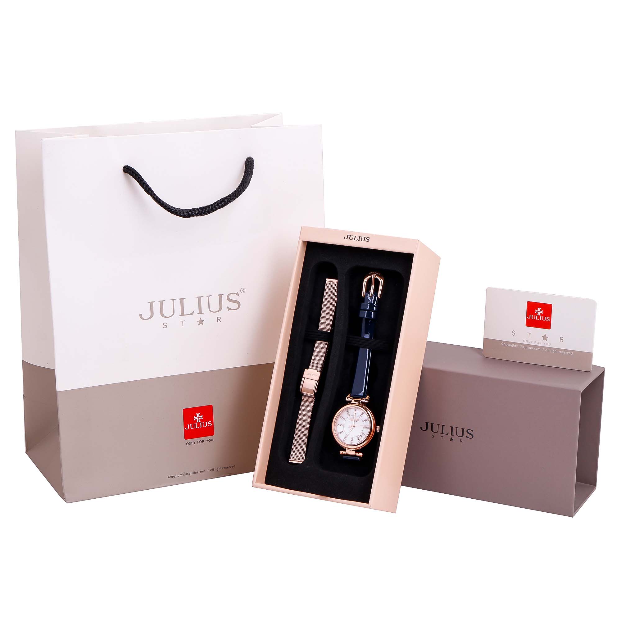 Đồng Hồ Nữ JS-016C Julius Star Hàn Quốc dây da (Xanh kèm dây Đồng)