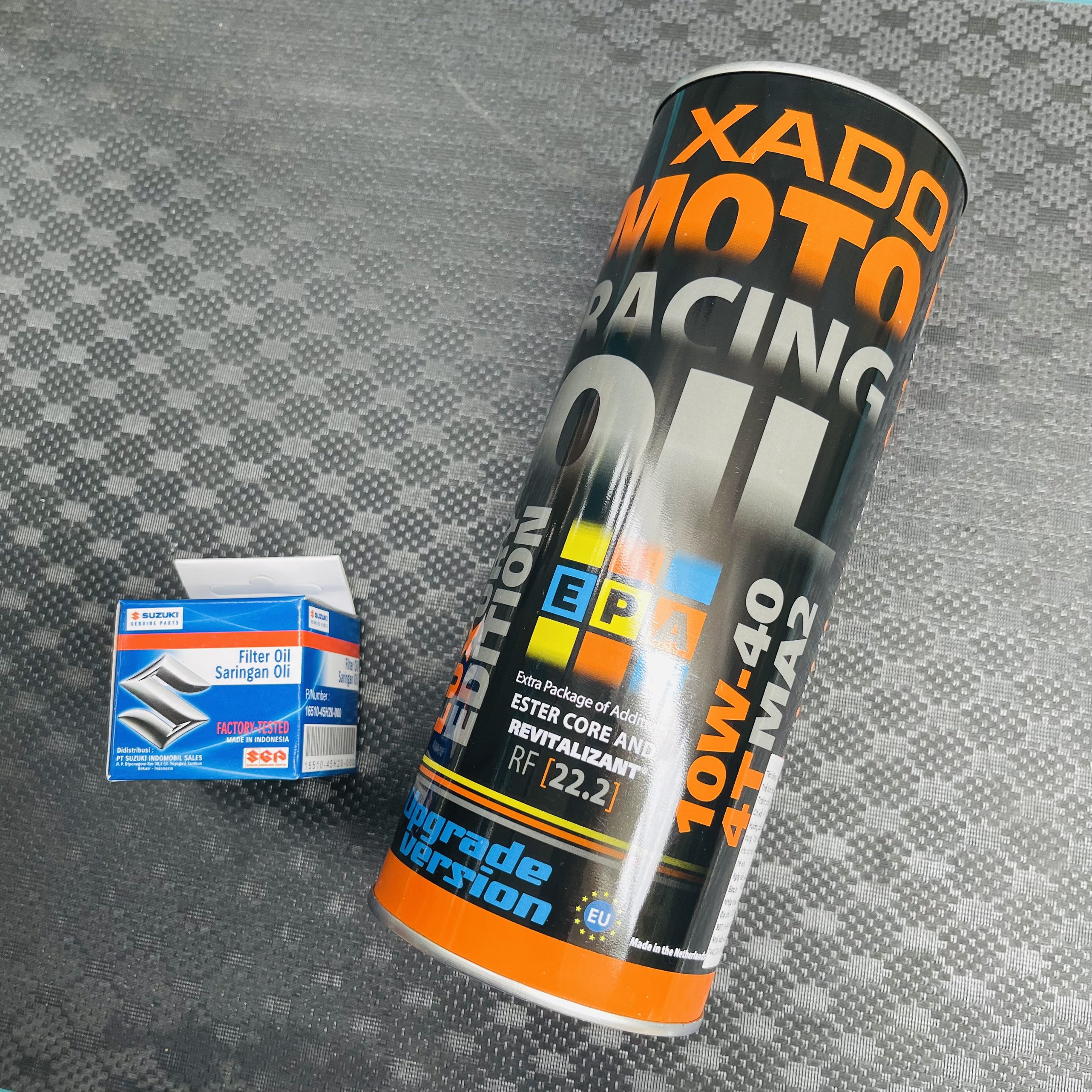 Dầu nhớt tổng hợp xado racing 10w40 + lọc nhớt suzuki, yamaha