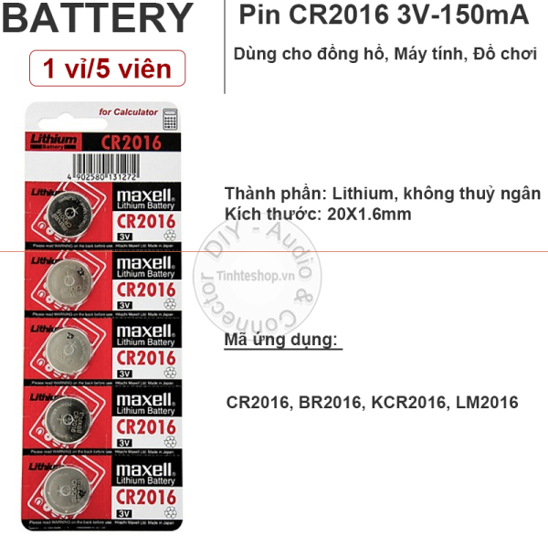 1 vỉ 5 viên - Pin CR2016 ECR2016 KCR2016 BR2016 LM2016  lithium 3 volt Maxell