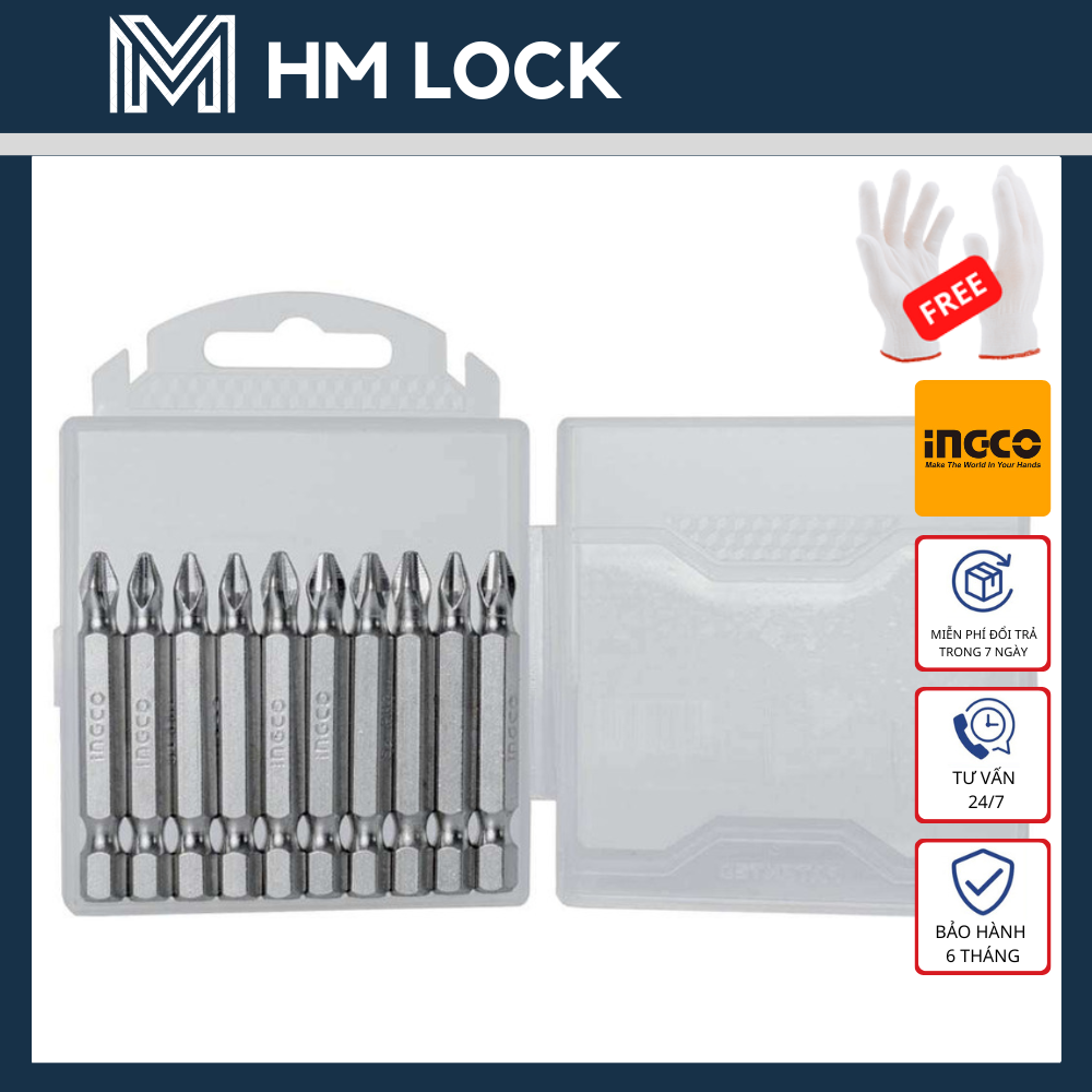 BỘ 10 MŨI BẮT VÍT PH1, PH2, PH3 INGCO -  HÀNG CHÍNH HÃNG - HM LOCK