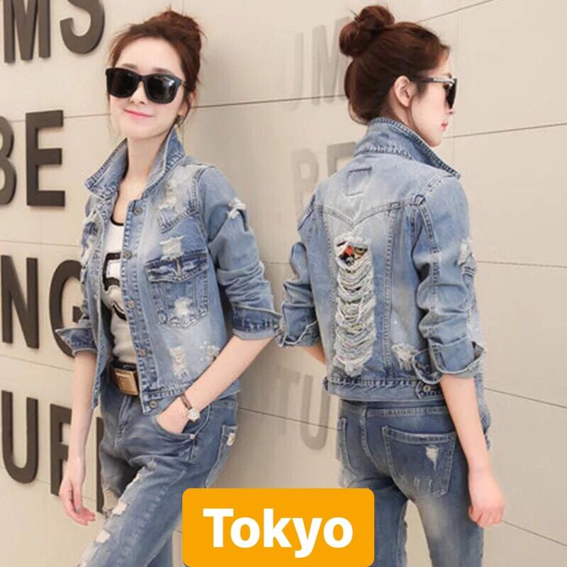 ÁO KHOÁC JEAN NỮ HOA HỒNG RÁCH DÂY SAU LƯNG SÀNH ĐIỆU SHINICHI CONAN TK-79 - TOKYO FASHION