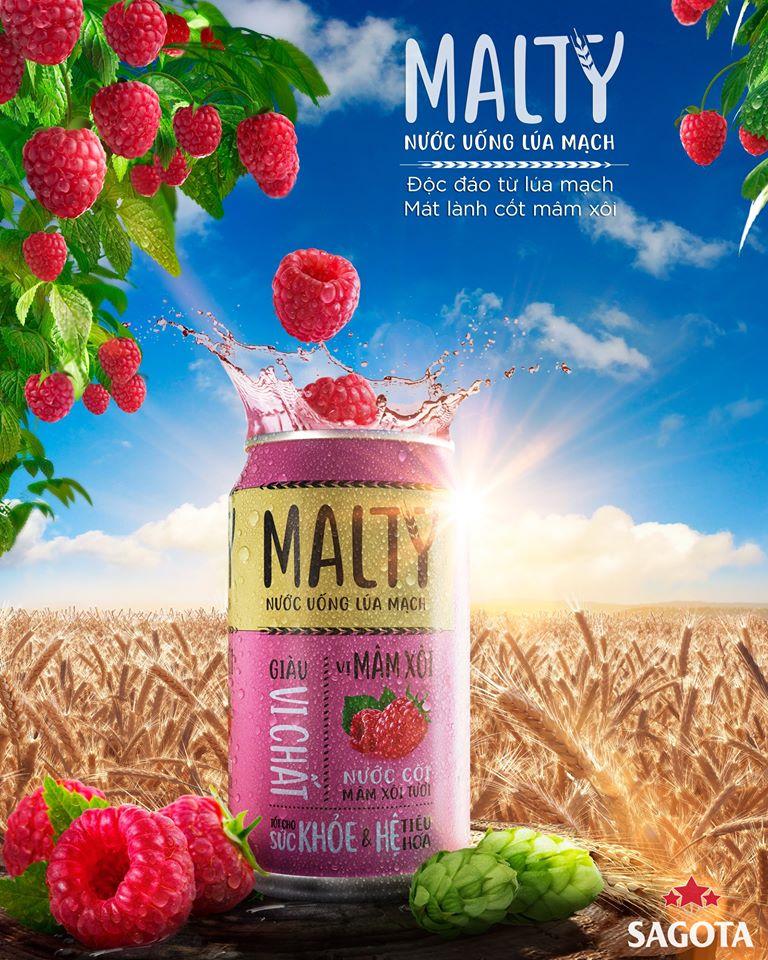 NƯỚC UỐNG LÚA MẠCH MALTY-VỊ MÂM XÔI (THÙNG 24 LON/330ML)
