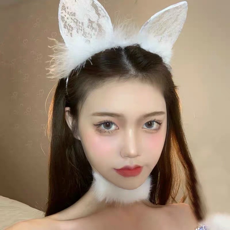 Băng đô tai mèo lông phối ren dễ thương BDV111