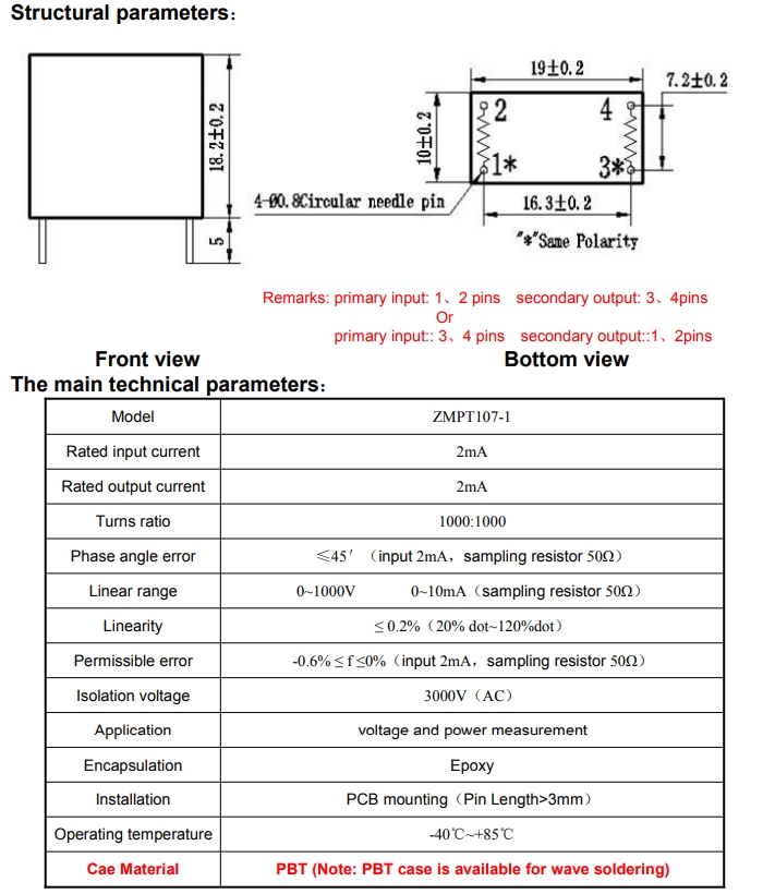ZMPT107-1 Cảm Biến dòng 2mA/2mA