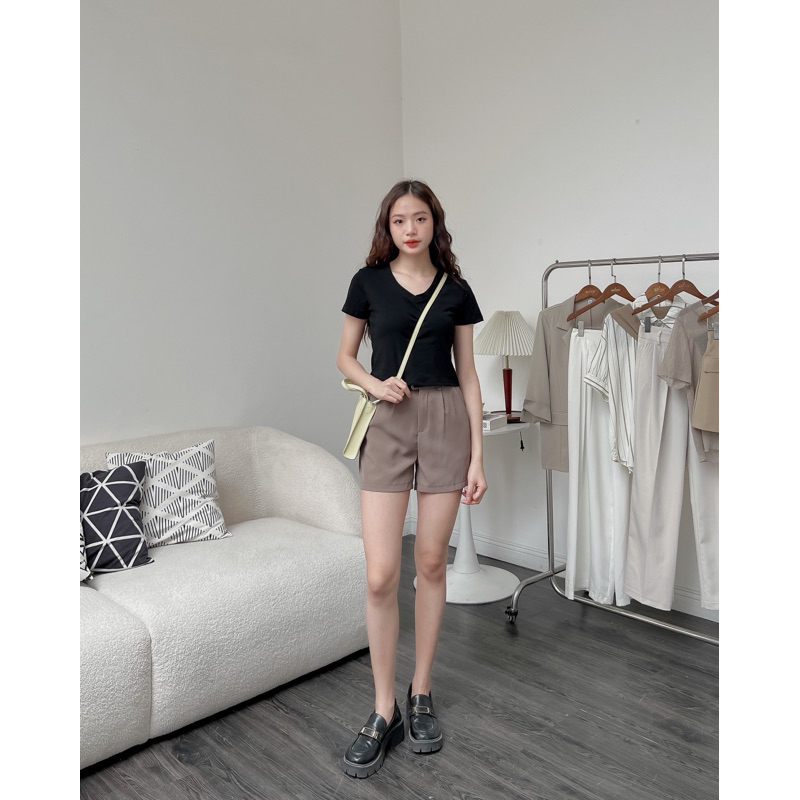 Áo phông nũ cổ v croptop 1 màu a238510