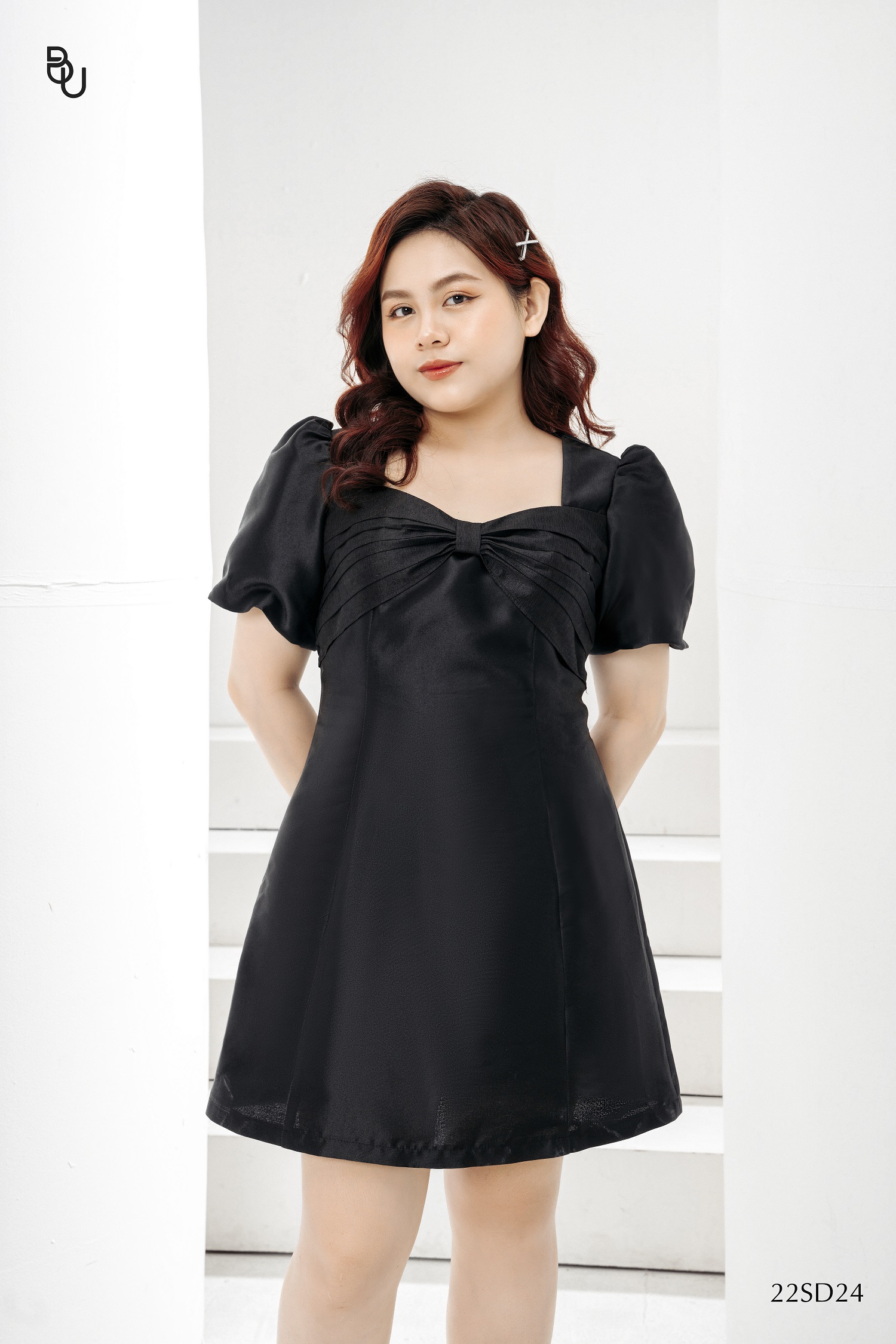 Đầm nơ ngực tay đèn lồng BIGSIZE (55kg đến 95kg) - 22SD24 - [BUstu Bigsize]