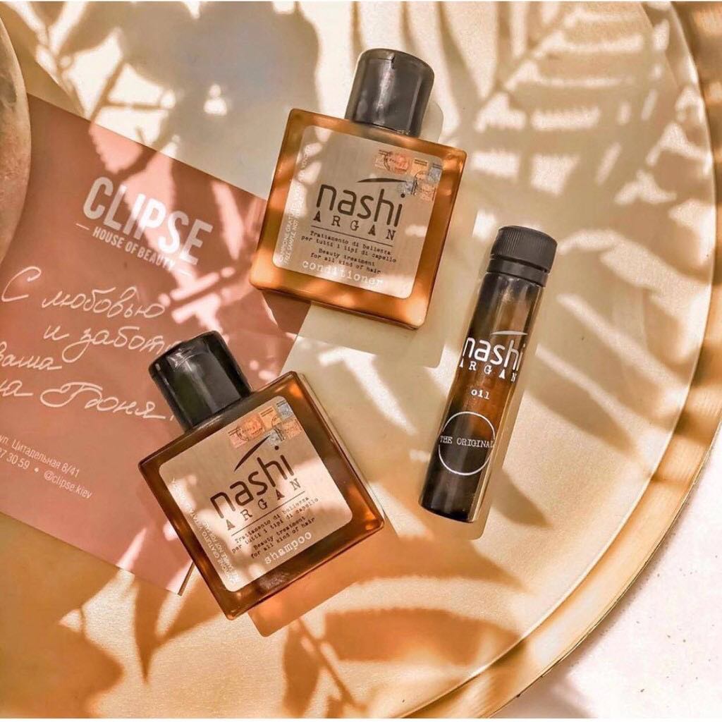 Bộ Nashi Argan Mini phục hồi tóc hư tổn ( Gội 30ml + Xả 30ml + Tinh dầu 5ml)