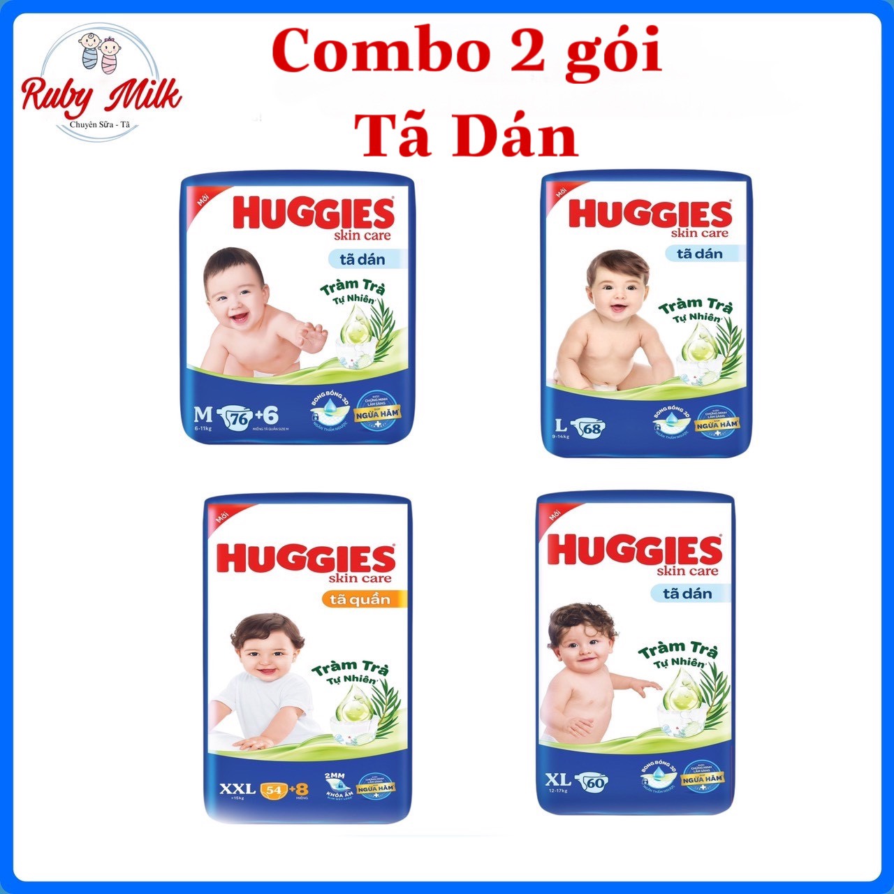 Combo 2 gói Tã dán Huggies đủ size cho bé