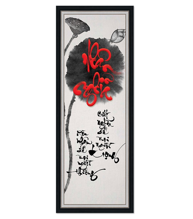 Tranh dán tường khổ dọc VTC thư pháp Nhân Nghĩa UD0419K Kim sa 30 x 80 cm