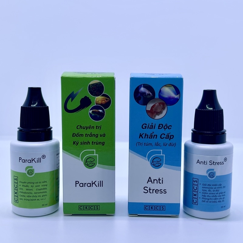 Anti Stress + ParaKill. Dưỡng cá ( Nấm, túm, lắc, lừ đừ, núp góc, đốm trắng, kí sinh trùng )