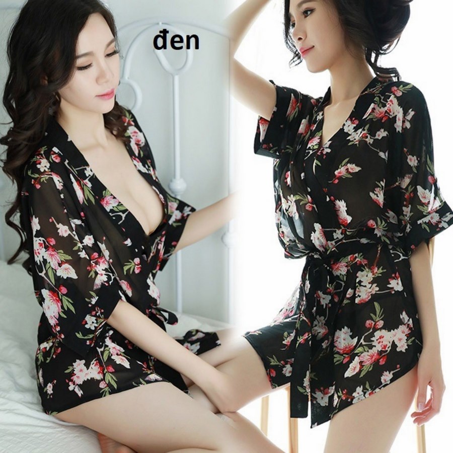 Áo Choàng Ngủ Hoa Kimono 5034 (Tặng Kèm Quần lót Lọt Khe Siêu Xinh)