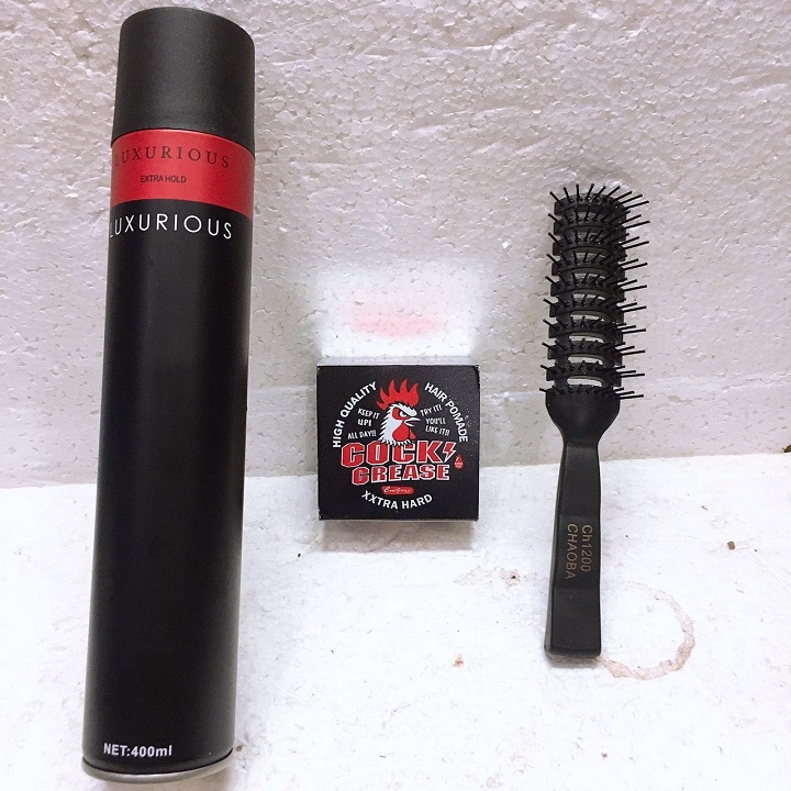 (Tặng lược bán nguyệt) Combo Gôm Xịt Tóc Luxurious và Sáp Vuốt Tóc Nam Cao Cấp Con Gà Cock Crease