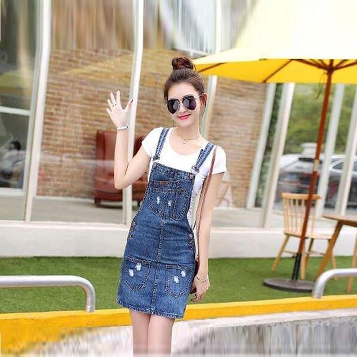 Đầm Yếm Jean Lụa Nữ Wash Cào Đáng Yêu