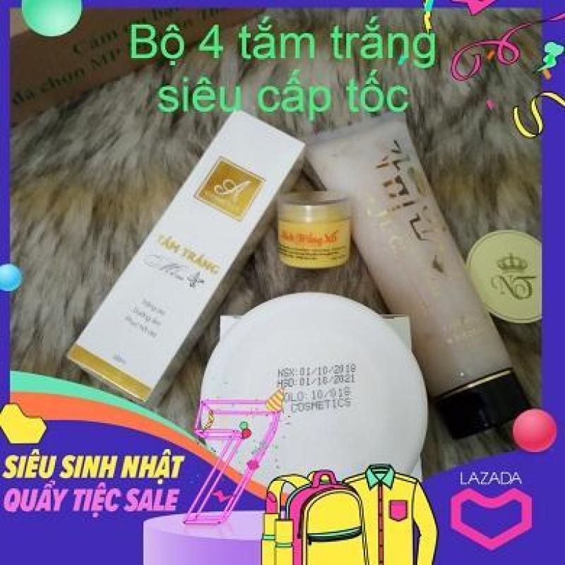Bộ 4 Siêu trắng da mịn da cấp tốc : Gồm 1 Chai Kỳ + 1 Chai tắm + 1 hủ Kem body A + 1 Hủ Kích trắng x6