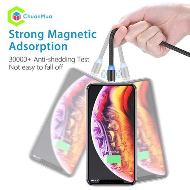 Cáp sạc từ hít nam châm 3 đầu Android và iPhone 360 độ dây dù