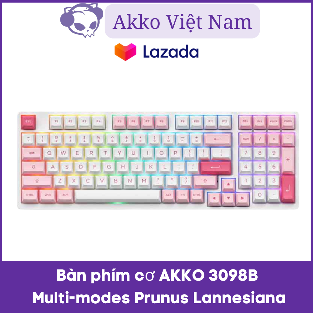 Bàn phím cơ AKKO 3098B Multi-modes Prunus Lannesiana (Bluetooth 5.0 / Wireless 2.4Ghz / Hotswap / Foam tiêu âm / Foam đáy / AKKO CS switch)