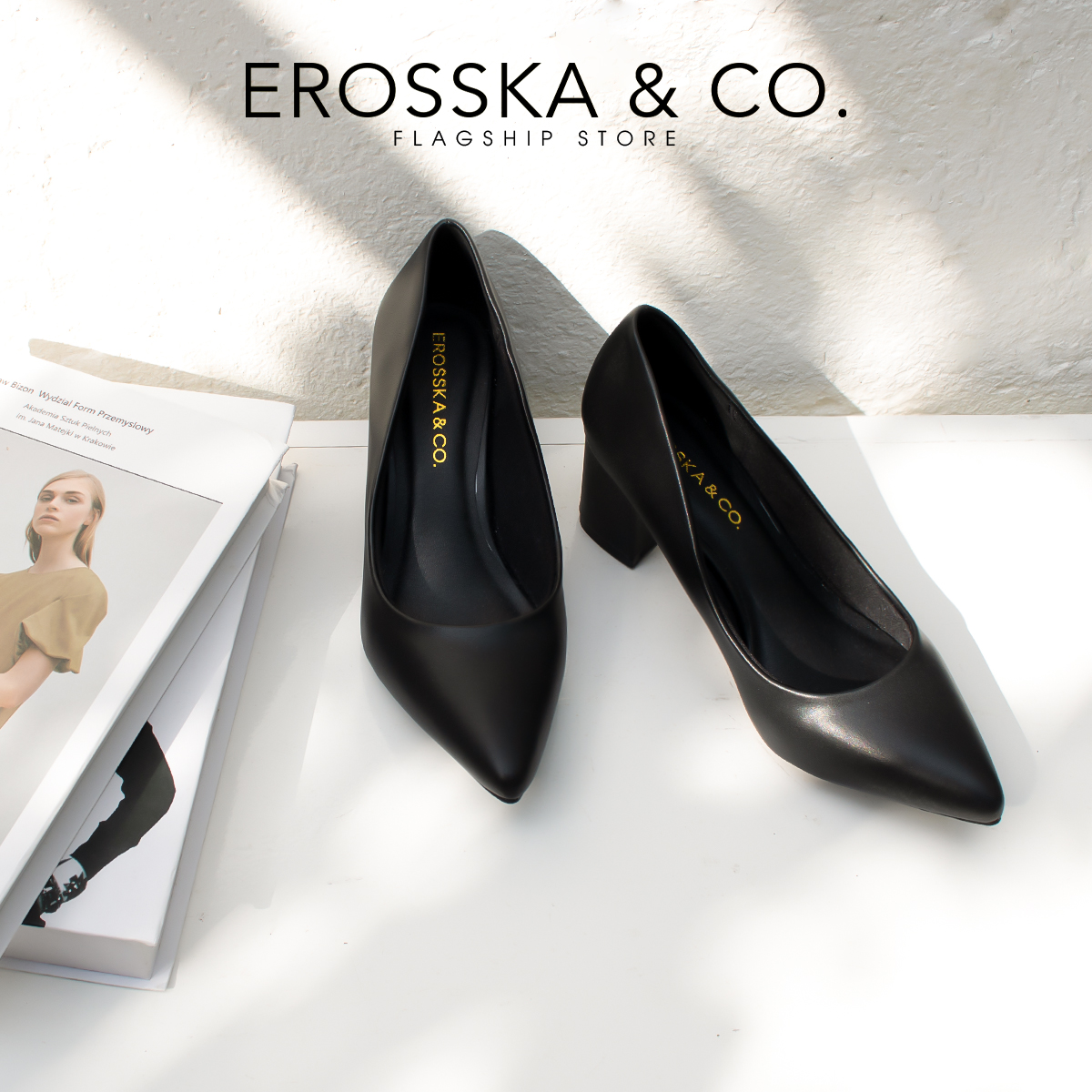 Giày cao gót Erosska mũi nhọn kiểu dáng cơ bản cao 5cm màu xám - EP011