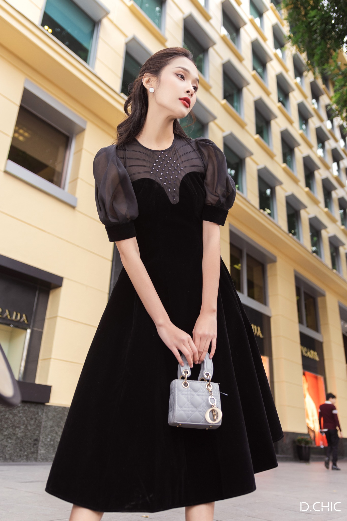 D.CHIC Váy nhung ngực phối tơ trần trám MS: 2813237