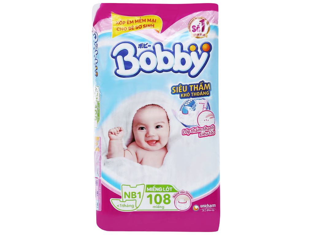 Miếng Lót Sơ Sinh Bobby Newborn 1 - Bịch 108 Miếng Dành cho trẻ 1 tháng