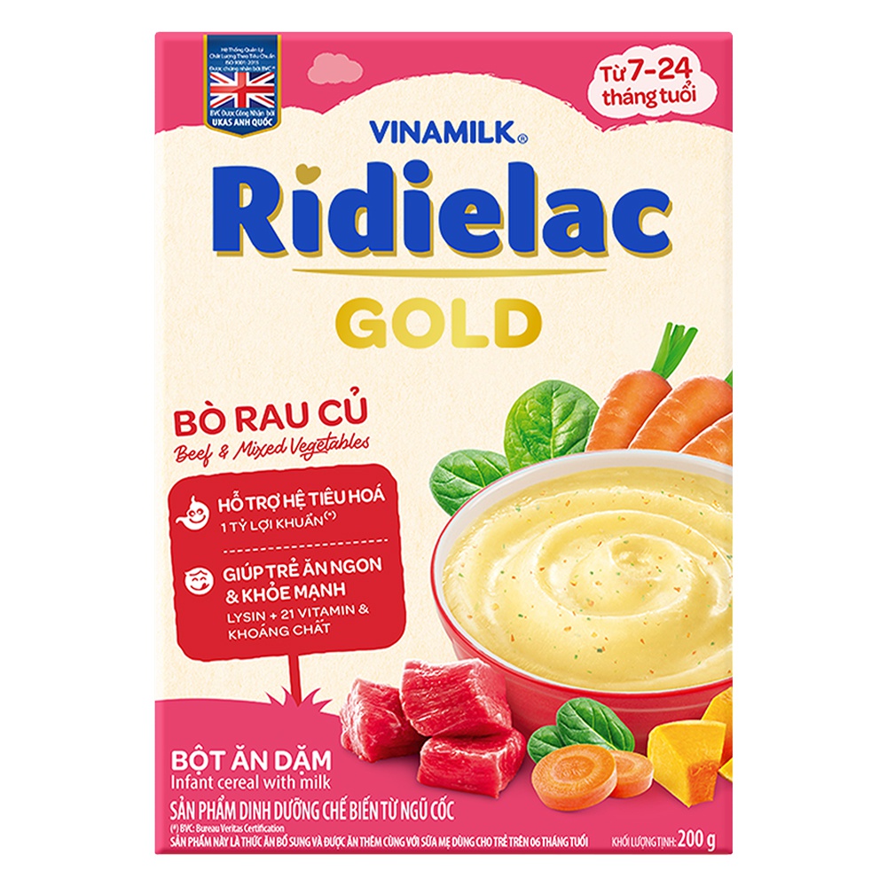 Bột Ăn Dặm Dinh Dưỡng Vinamilk Ridielac Gold Bò Rau Củ Hộp 200g (Dành cho trẻ 7~24 tháng tuổi)