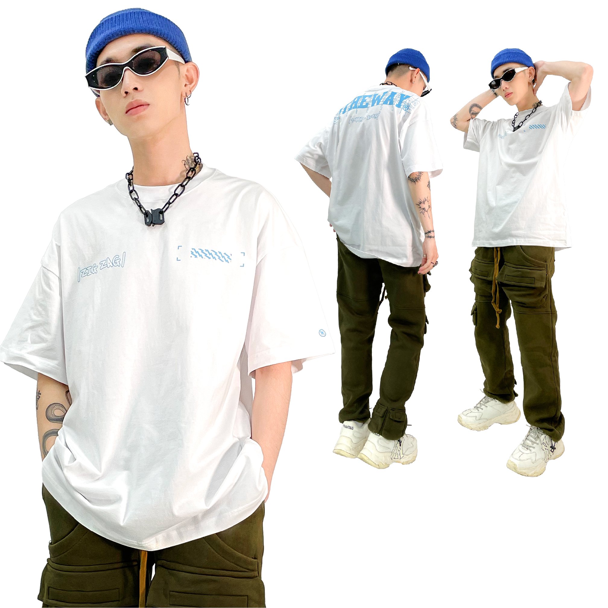 Áo thun tay ngắn cổ tròn 5theway® /public icon/ letter drop shoulder tee