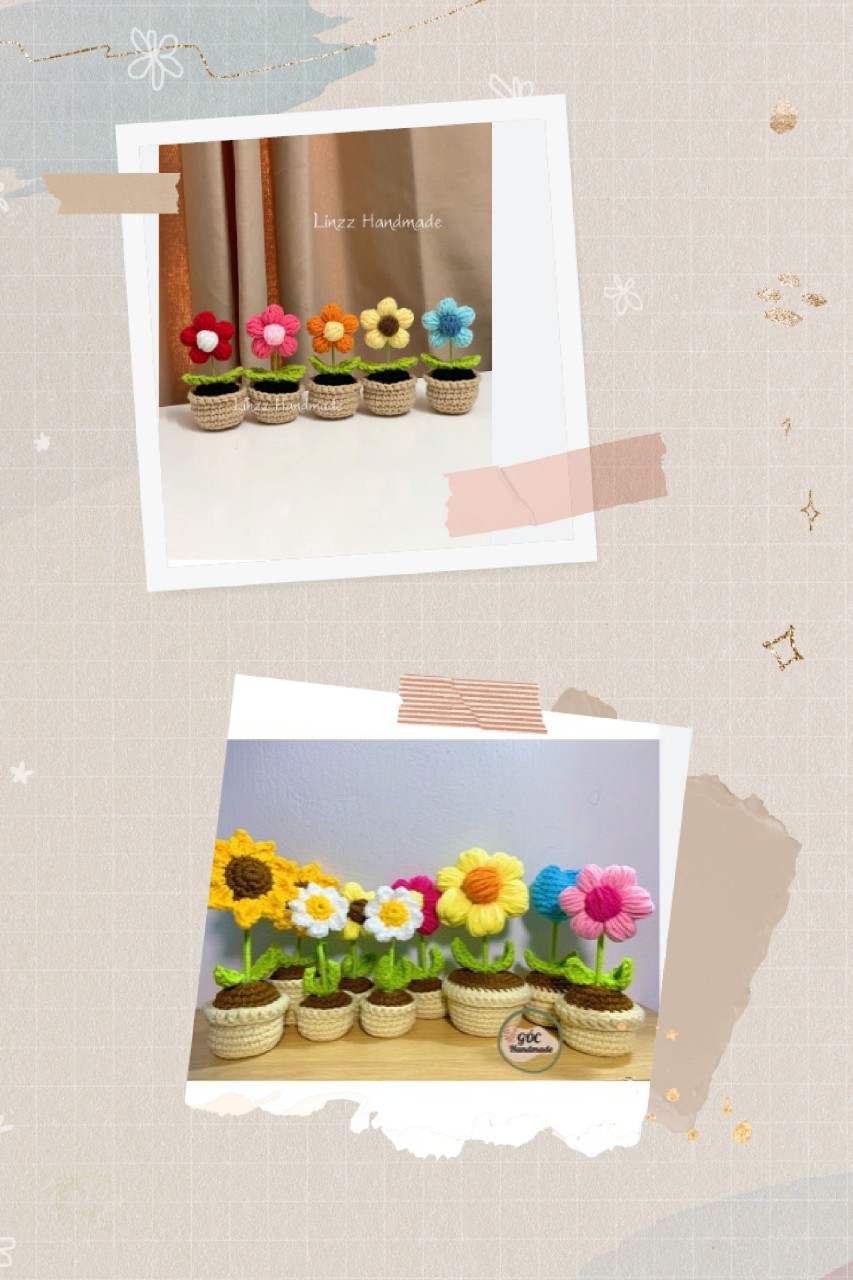 CHẬU HOA 5 CÁNH MINI BẰNG LEN
