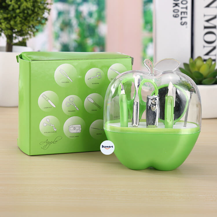 Bộ Dụng Cụ Làm Nail Apple Bộ Bấm Móng Tay 9 Món Quả Táo Kèm Gương Mini Cầm Tay Tiện Lợi