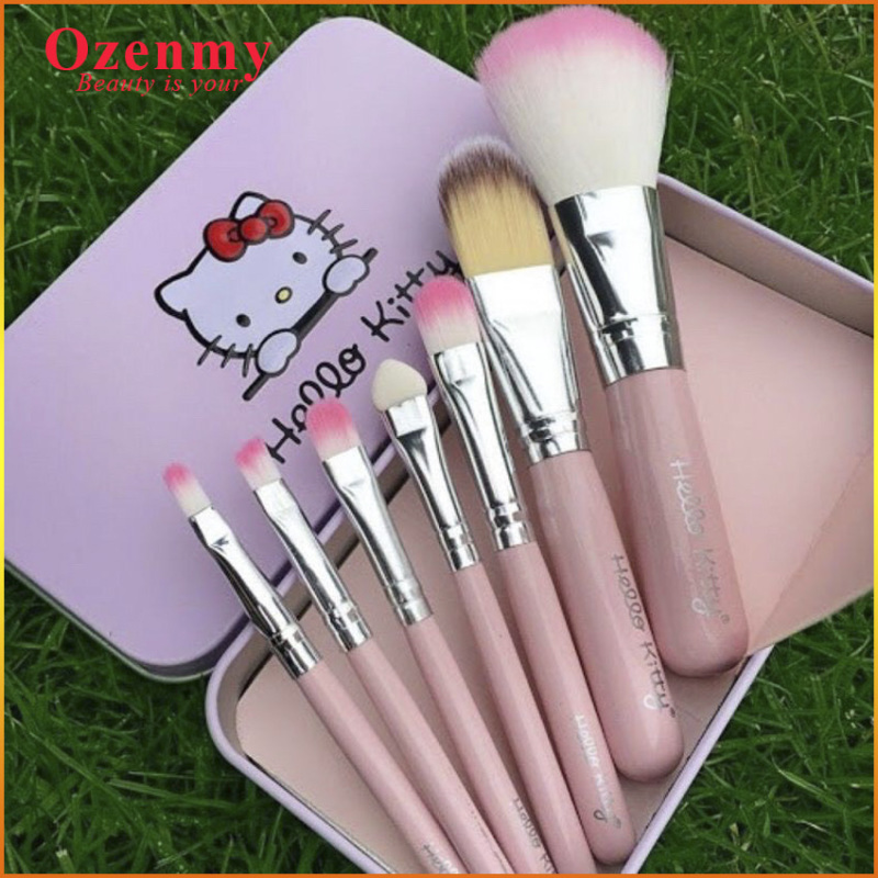 [COMBO] Bộ cọ trang điểm Hello Kitty 7 cây trong hộp xinh xắn màu hồng cực dễ thương - Ozenmy nhỏ, tiên dung moi luc moi nơi