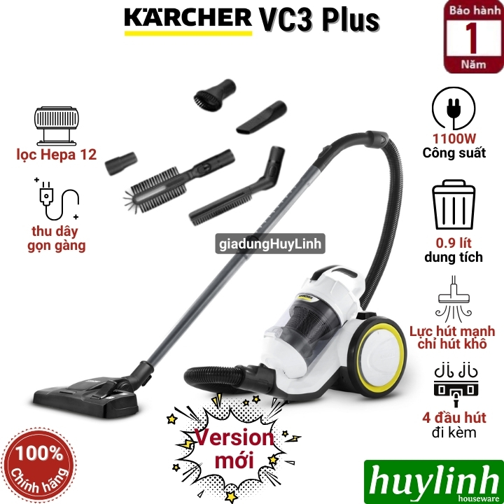 Máy hút bụi karcher vc3 plus kap - 1.100w - hàng chính hãng - mẫu mới màu trắng