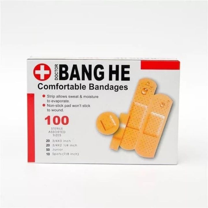 Hộp 100 Miếng Bandages Nhiều Kích Cỡ Băng Keo Cá Nhân Băng Dán Y Tế Sơ Cứu Vết Thương Vết Trầy Xước Chống Nhiễm Trùng Tiện Dụng