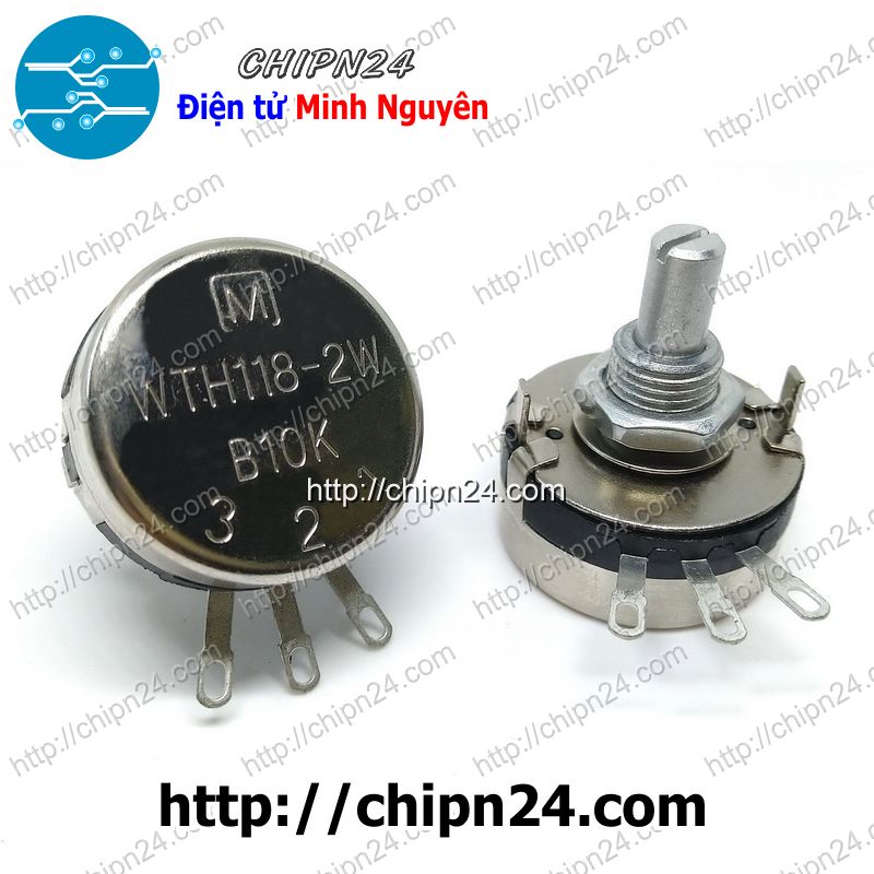 [1 con] (F152) Biến trở 2W WTH118 Trắng 10K (WTH118-2W 1A, Biến trở công nghiệp, Biến trở công suất) - HH002737