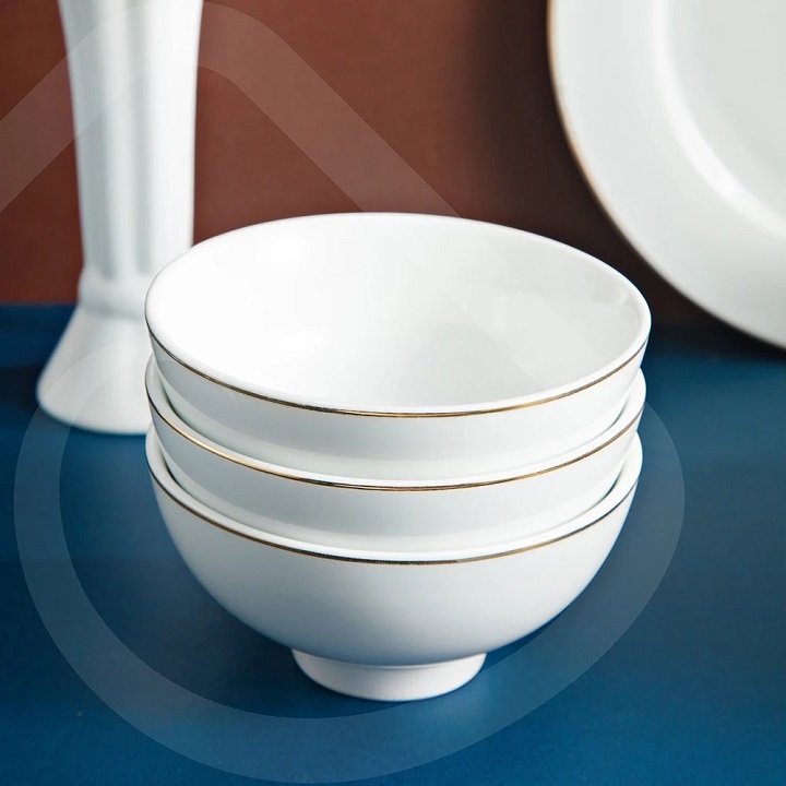 Set 6 Chén Cơm Viền Vàng Đường kính 11,2 cm Sứ Long Phương Cao Cấp
